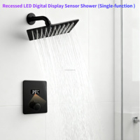 Douche murale encastrée OEM personnalisée en laiton et céramique, à poignée unique, avec jet numérique LED à détection et pulvérisation, pour hôtels