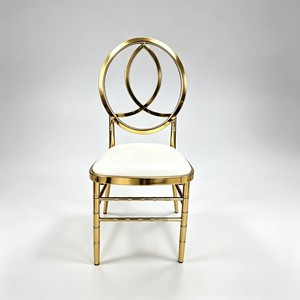 Gold Stainless Steel Wedding <b>Chair</b> with <b>White</b> Cushion Elegant Event & Banquet <b>Dining</b> <b>Chair</b> - Product Image 2