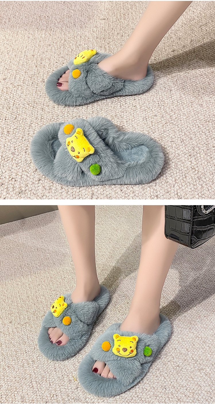 New Fluffy Slippers Ladies Cross Non-slip Soft Plush Warm Winter Slippers for Women Cotton Shoes