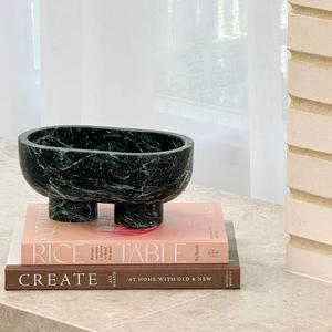 Wabi-Sabi de lujo Mármol natural Calacatta <span class=keywords><strong>Viola</strong></span> Bandeja de almacenamiento Cuenco ovalado de doble pata Ornamento decorativo Bandeja de frutas - Product Image 6