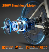Vélo électrique de route en aluminium 700c avec assistance électrique, moteur de moyeu arrière 36V 250W, batterie au lithium, frein à disque haute résistance, idéal pour le gravier et la ville