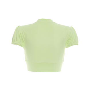 Viviblook C26TP186 T-shirt d'été pour femme, nouveau haut court uni à manches courtes et col bas avec boutons pour femmes - Product Image 6