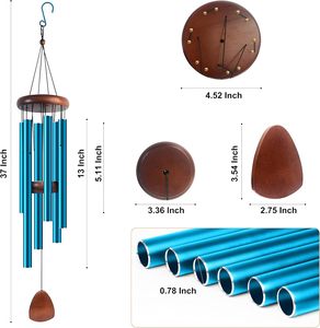 Carillons éoliens de jardin en aluminium bleu de 37 pouces, cadeaux pour festivals de musique classique, décorations d'extérieur et d'intérieur - Product Image 5