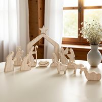 Ensemble de Scènes de Noël, Mini Figurines en Bois, Décoration Intérieure, Cheminée, Étagère, Décoration de Vacances