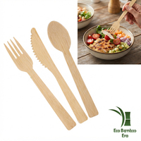 Ensemble de couverts jetables en bambou certifié FSC, approuvé FDA LFGB, biodégradable, couteau, fourchette et cuillère en bambou pour les fêtes
