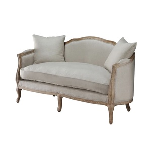 Ensemble de canapé moderne en lin avec accoudoirs en bois évasé pour salon, chambres, école et parc, meubles de maison capitonnés - Product Image 1