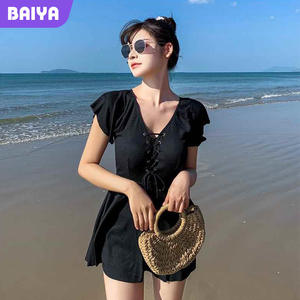 Baiya Women's Two Piece Swimsuit V Neck Skirt Style <b>Tummy</b> <b>Control</b> Swimwear Summer Beachwear - Product Image 1