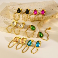 Collier pendentif en forme de goutte d'eau tendance, boucles d'oreilles clous, bijoux en acier inoxydable plaqué or 18 carats, chaîne en zircon