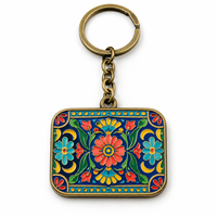 Porte-clés personnalisé avec logo, motif floral coloré, style folklorique, cadeau promotionnel direct pour entreprises, fournisseur en gros, fabricant