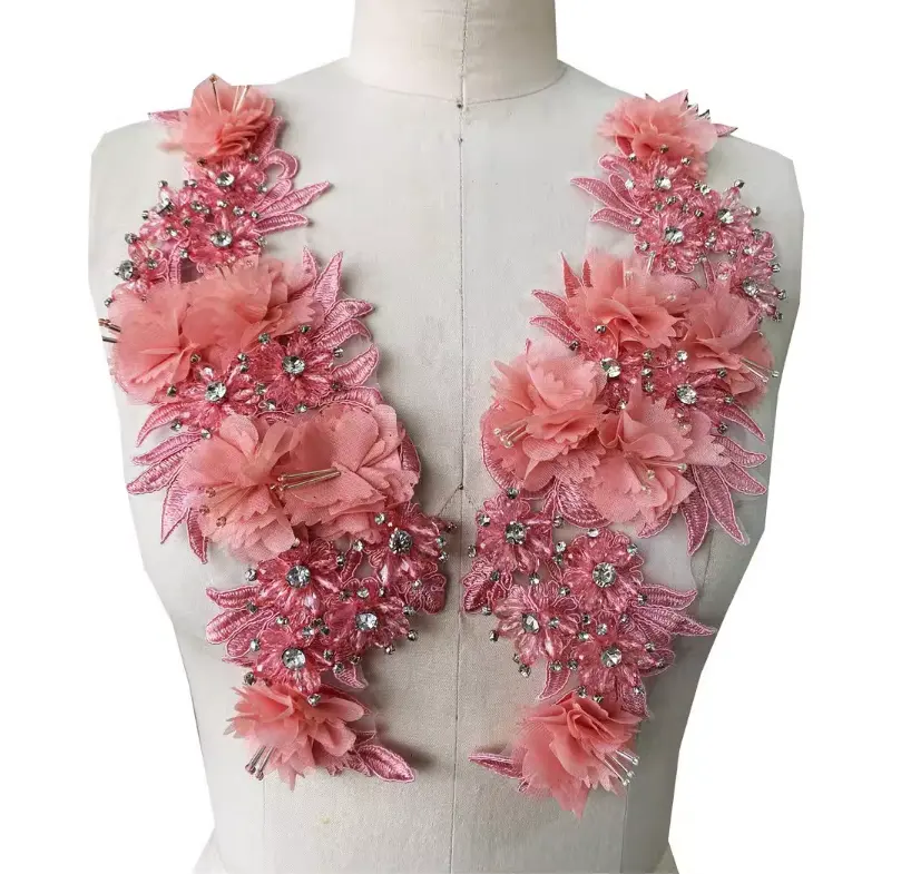 Ecoparty 3D Fleur Applique Perlée Sequin LACE Patch Robe de Mariée en Relief Perles Broderie Appliques Couture Artisanat