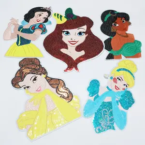 Carton princess custom iron on embroidery patch sequin heat transfer patch designer patches for clothing