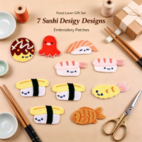 Lot de 7 écussons brodés thermocollants sur le thème du sushi pour vêtements, chapeaux, sacs, chaussures, chaussettes, pour cadeaux DIY, activités commerciales et décoration