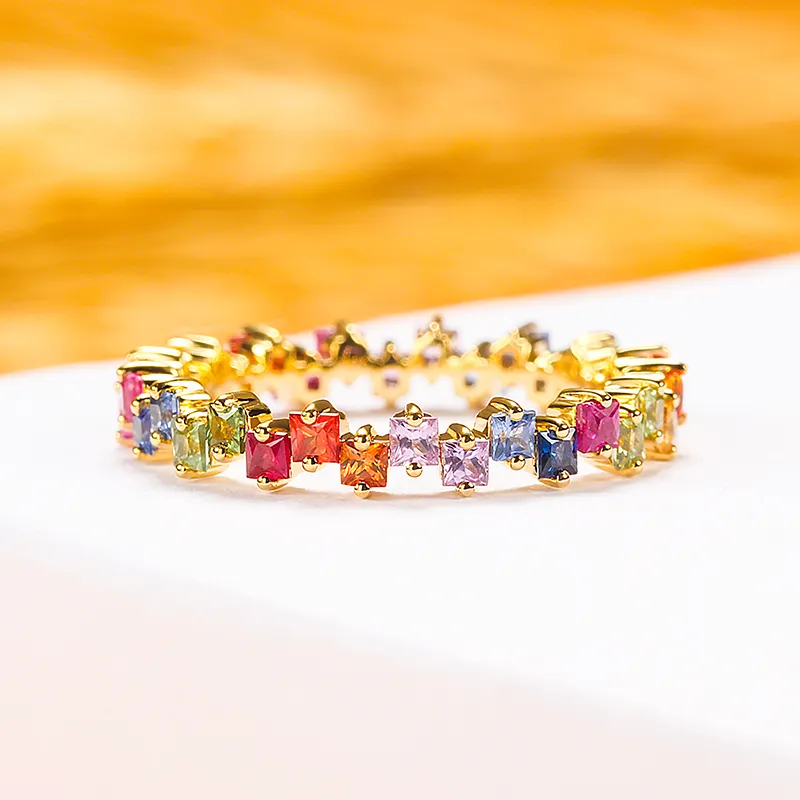 luxury jewelry 18ct gold natural rainbow colored sapphire gemstone real gold 18k rings jewelry