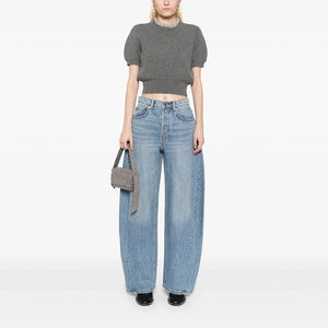 Calça <span class=keywords><strong>Jeans</strong></span> Feminina Clássica Personalizada Super Baggy com Perna Afunilada, Estilo Casual com Spray e Efeito Escovado à Mão, Cintura Média - Product Image 2