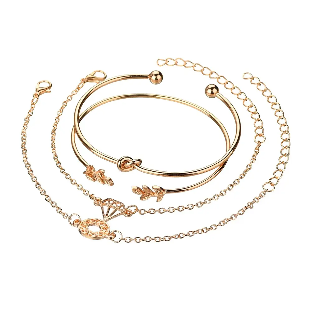 Conjunto pulseira, nova moda personalidade folhas diamante amarrado mulheres 4 peças bracelete set para mulheres br210020