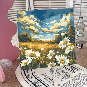 Peinture sur toile Tournesol, Art mural paysager, Mini kit de peinture par numéros pour enfants, Kit de cadre DIY pour peinture par numéros sur toile - Product Image 4