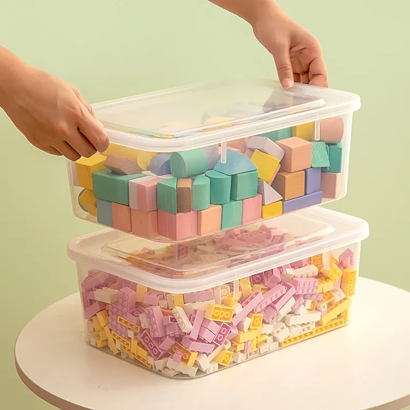 Caixa de blocos lego dobrável, caixa transparente de plástico para armazenamento de brinquedos