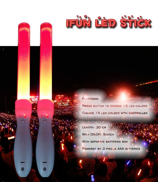 Wireless 2.4G Remote Controlled RGB LED Flashing Stick with 400m Range 256 LED Colors AAA Battery Powered for Live Concerts