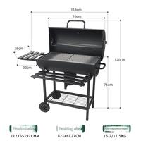 Barbecue à charbon noir sur chariot en forme de fût pour jardin, pique-nique et rôtissage de poulet