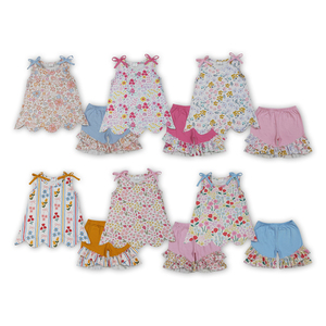 Ensemble de vêtements décontractés pour filles à imprimé floral de style boutique, tenues d'été à volants, vente en gros, usine de vêtements de mode pour enfants - Product Image 2