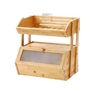 Boîte à pain en bambou à double couche avec porte transparente, support de rangement pour fruits et pain de cuisine - Product Image 5