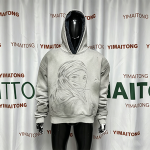 Custom Oversized Vintage Washed Hole Hoodie Custom Digital Printing Logo Plain Heavy Weight Acid Wash Hoodie - Product Image 2