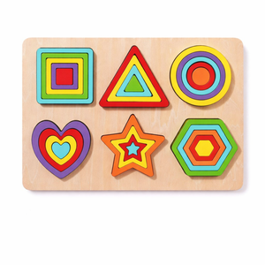 Puzzle Geometrico Colorato Giocattoli Educativi Montessori in Legno per Bambini Giocattoli Sensoriali STEM per l'Educazione Precoce - Product Image 1