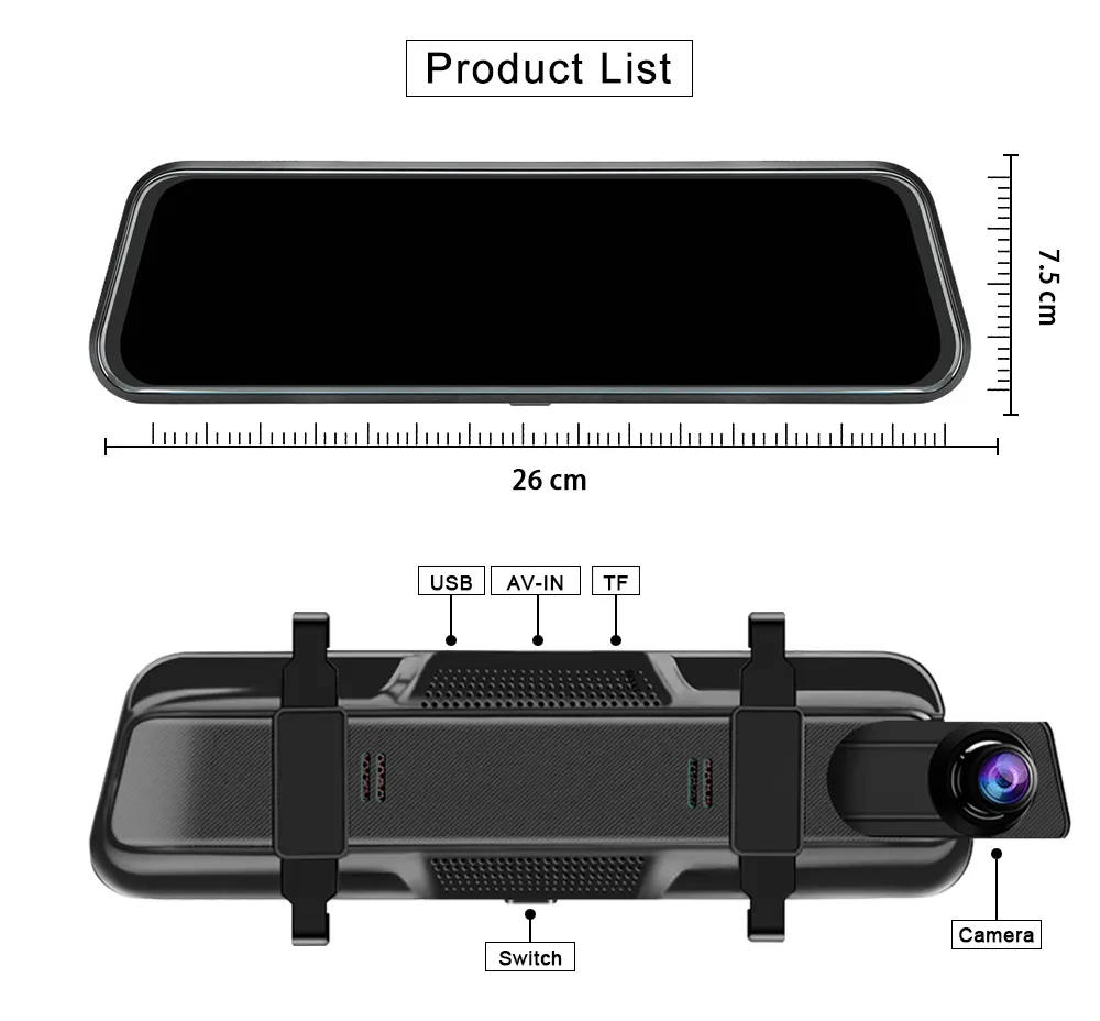 זול מסך מגע 10 אינץ' זרם מדיה לרכב DVR מצלמת דש כפולה עדשה אחורית מראה אוטומטית מצלמת דאש אוטומטית מכונית שחורה קופסא HD מצלמת דאש