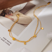 Bracelet Bohème de Plage en Acier Inoxydable Double Couche avec Perles de Riz et Disques Dorés, Bijou Polyvalent de Luxe Léger pour Femme