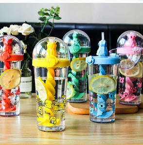 Venta al por mayor nueva taza creativa con pajita de dibujos animados taza de mezcla de animales taza bonita de plástico botella de agua para niños con pajita - Product Image 1