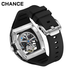 Reloj Mecánico Automático para Hombre con Diseño Hueco Moderno, Reloj de Alta Calidad con Caja de Fibra de Carbono en Forma de Barril de Vino, Resistente al Agua - Product Image 4