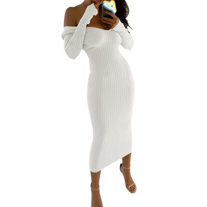 Vestito da <span class=keywords><strong>donna</strong></span> stile carino con scollo a V solido autunno <span class=keywords><strong>donna</strong></span> comodo tubino sottile alla moda abito da <span class=keywords><strong>donna</strong></span> con spalle fredde R1458 - Product Image 4