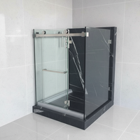 Kit de porte de douche coulissante intérieure sans cadre en verre, système de déplacement compact moderne pour salle de bain, cabine de douche d'angle carrée