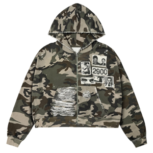 Sudadera con Capucha y Cremallera para Hombre, Camuflaje, Estilo Vintage, Holgada, Informal, de Algodón 100% Transpirable - Product Image 1