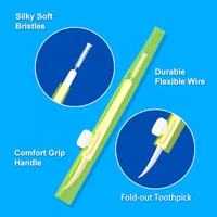 Brosse interdentaire en acier inoxydable en forme de I 2 en 1, cure-dent en plastique écologique réutilisable, soin orthodontique, nettoyage des dents, adultes, nylon