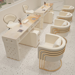 โต๊ะทำเล็บหินอ่อนพร้อมลิ้นชักเก็บของ สีครีม สำหรับร้านทำเล็บ - Product Image 2