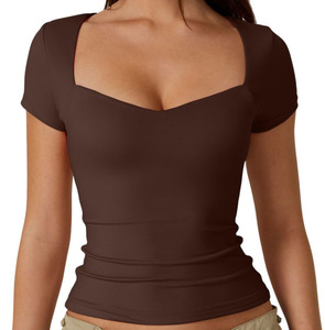 Camiseta Corta Elegante de Verano, Nueva Moda, Alta Calidad, Corte Cuadrado, Ajustada, para Mujer - Product Image 6