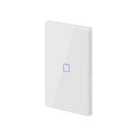 Interrupteur mural intelligent à double bouton, compatible Alexa et Google Home, 10A, IP27, 100-240V, design minimaliste, EWeLink, fabriqué aux États-Unis, durable, avec écran tactile.