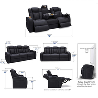 Sofá de Cuero de Alta Calidad, Sofá de Dos Plazas Negro, Sofá Reclinable de Cuero para Cine, Muebles con Luz LED y Portavasos