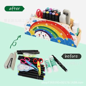 Creative wooden <b>pen</b> holder storage <b>box</b> for elementary school students, desktop ornament, desk decoration, rainbow <b>pen</b> holder - Product Image 5