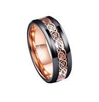 Anneau de mariage en argent/noir/or rose avec incrustation de météorite, bois de koa, bois de zèbre, flèches en tungstène de 8 mm, style viking, pour la chasse