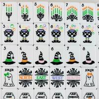 Set Mahjong Amerika Mewah Tema Halloween Hocus Pocus 160-Piece 2-Lapisan Ubin Akrilik Berukir untuk Pertemuan Musiman