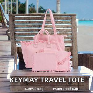 Borsa da Viaggio per Donna Keymay, in Tela con Frange e Cerniera, Borsa da Spiaggia, Spedizione Gratuita Senza Tariffe, Disponibile nel Magazzino USA - Product Image 2