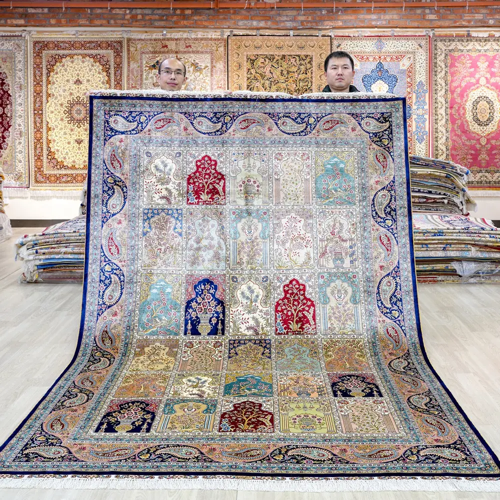 Tappeti afghani in seta di persiano personalizzati di Design da giardino 6 x9ft in vendita
