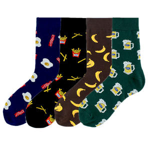 <span class=keywords><strong>Calcetines</strong></span> de Jacquard con estampado de fruta para hombre, medias de diario con dibujos animados de cerveza, patatas fritas, plátano, azul oscuro, marrón y verde - Product Image 1