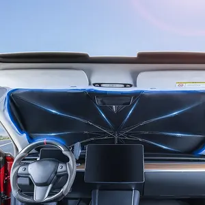 2022 Für Tesla 360-Grad-Rotations-Bogen-Griff-Sonnenregenschirm für Modell 3 Y Frontfenster-Sonnenblende