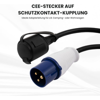 Adaptateur de prise industrielle CEE 16A IP44 230V pour camping-car, avec câble de raccordement Schuko de 0,35 m