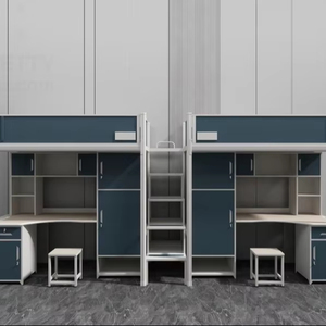 Lit superposé en métal robuste et moderne, taille double, avec armoire intégrée, idéal pour dortoirs scolaires, hôtels et étudiants – Vente directe usine - Product Image 1