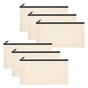 Letter Pattern Blank DIY Canvas Cotton Fashion Pencil <b>Case</b> <b>Makeup</b> Pouch Multi-Purpose Travel Toiletry Zipper Cosmetic Bag - Product Image 1
