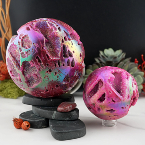 Esfera de Esferalita Electrochapada en Rojo Rosa, Cristal Pulido, Hecha a Mano, para Decoración del Hogar, Venta al Por Mayor - Product Image 6